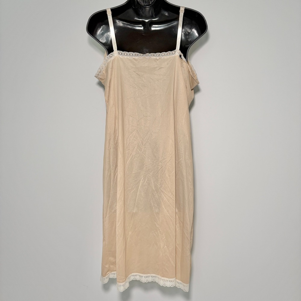 Vintage Full Slip Lace Trim Bodice Lingerie Neutral Bridal Pinup Feminine Retro - Picture 2 of 10